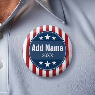 Badge Rond 5 Cm Campagne politique - Étoiles et rayures patriotiqu