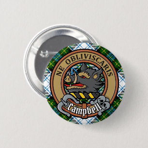 Badge Rond 5 Cm Campbell Crest au-dessus de Tartan