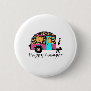 Badge Rond 5 Cm Camper Happy Summer Camp Camping Leopard Funny Gla