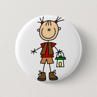 Badge Rond 5 Cm Camping de fille avec le bouton de lanterne