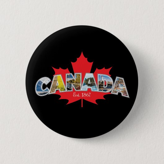 Badge Rond 5 Cm "Canada Est. 1867" Avec Graphique Feuille D'Érable (Devant)