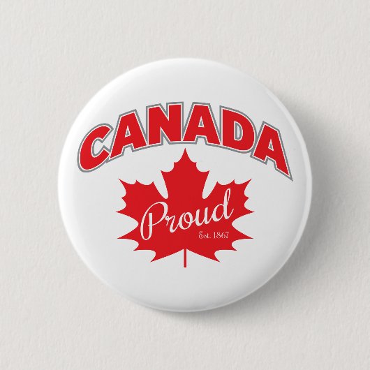 Badge Rond 5 Cm "Canada Fier Est. 1867" Avec Graphique Feuille D'É (Devant)