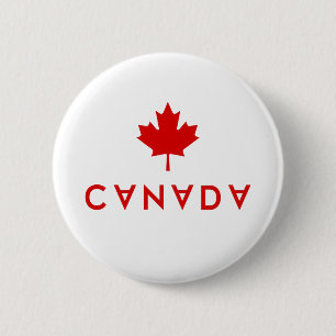 Badge Rond 5 Cm Canada Maple Leaf Upside-Down Lettering Color
