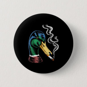 Badge Rond 5 Cm Canard colvert fumant une cigarette mème canard co