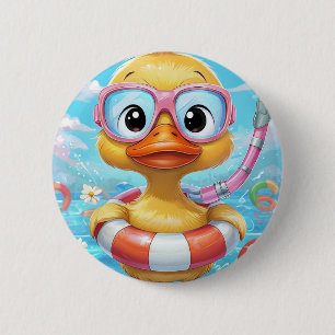 Badge Rond 5 Cm Canard de fête avec tuba et maillot de bain