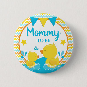 Badge Rond 5 Cm Canard en caoutchouc jaune et bleu à pois Maman fu