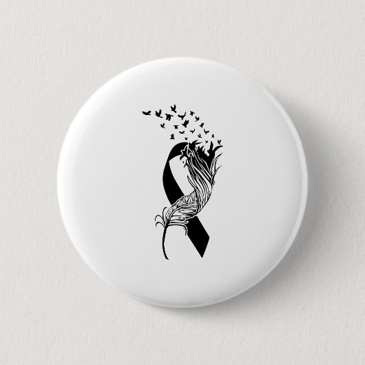 Badge Rond 5 Cm Cancer Black Ribbon Feather Birds (Devant)