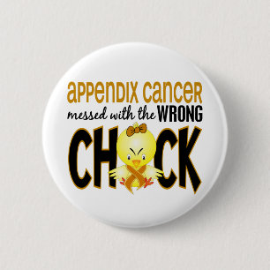 Badge Rond 5 Cm Cancer d'annexe sali avec le poussin faux