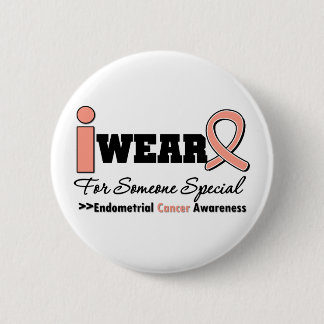 Badge Rond 5 Cm Cancer De L'Endomère Je Porte Du Ruban De Pêche Po