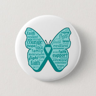 Badge Rond 5 Cm Cancer de l'ovaire Papillon Collage de mots