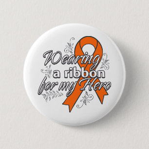 Badge Rond 5 Cm Cancer de rein portant un ruban pour mon héros v2