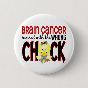 Badge Rond 5 Cm Cancer du cerveau sali avec le poussin faux