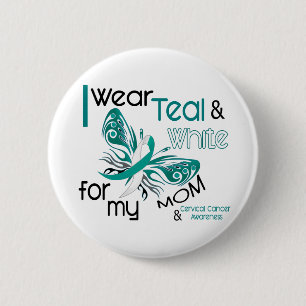 Badge Rond 5 Cm CANCER DU COL DE L'UTÉRUS je porte Teal et le
