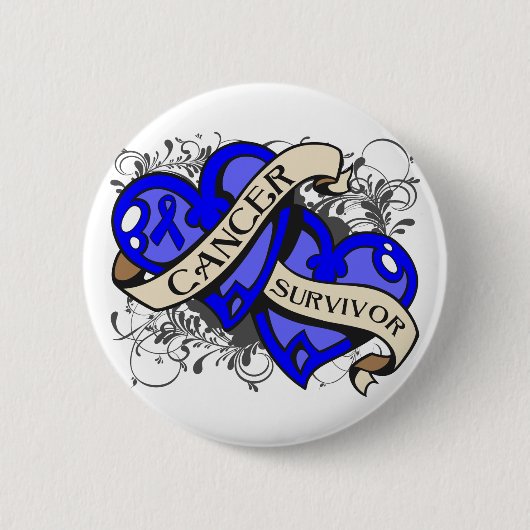 Badge Rond 5 Cm Cancer du côlon Survivant double coeur (Devant)
