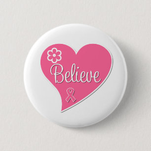 Badge Rond 5 Cm Cancer du sein Croire Coeur rose