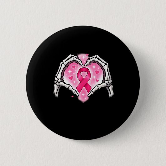Badge Rond 5 Cm Cancer du sein Squelette Coeur de la main Signal r (Devant)