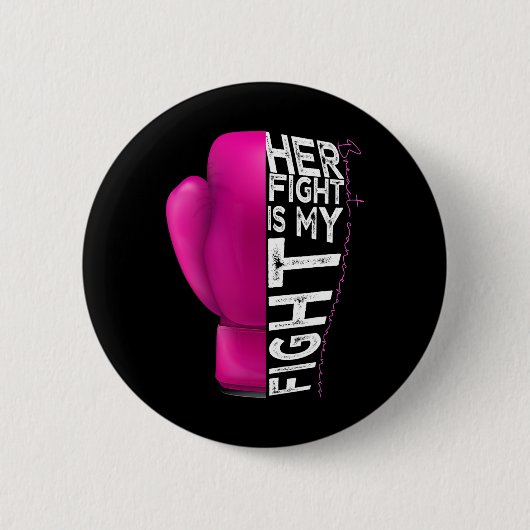 Badge Rond 5 Cm Cancer Son Combat Est Mon Combat Pink Boxe Glove (Devant)