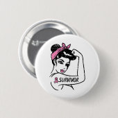 Badge Rond 5 Cm Cancer Survivante Rosie Riveter Sensibilisation ro (Devant & derrière)