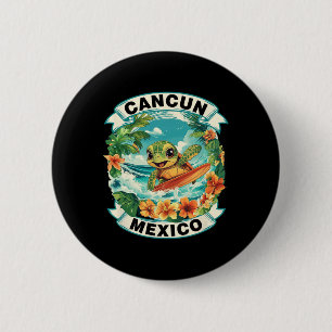 Badge Rond 5 Cm Cancun Mexique Jolie Tortue de Mer Surfant Vacance
