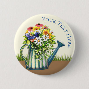 Badge Rond 5 Cm Canette d'eau avec Fleurs sauvages