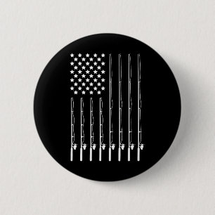 Badge Rond 5 Cm Canne à pêche Drapeau américain Patriotique En ple