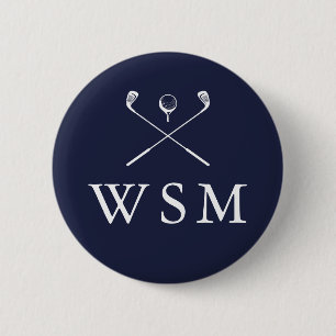 Badge Rond 5 Cm Cannes de golf personnalisées avec monogramme bleu