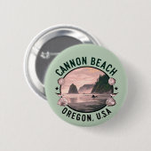 Badge Rond 5 Cm Cannon Beach Retro Vignette (Devant & derrière)