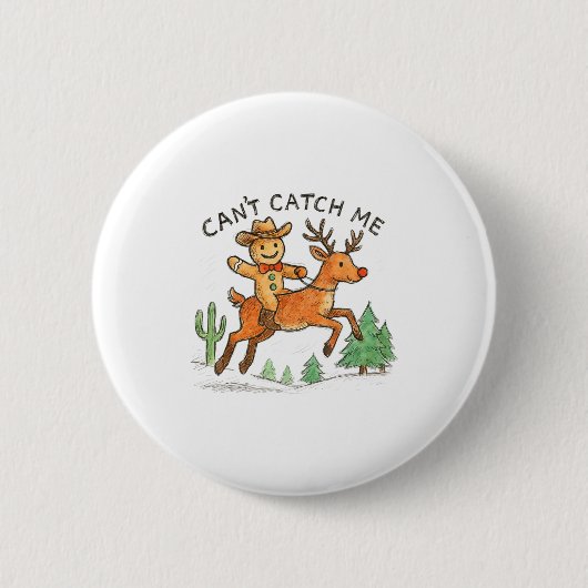 Badge Rond 5 Cm Can't Catch Me Cowboy Gingerbread Man Christmas  (Devant)