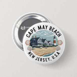 Badge Rond 5 Cm Cape May Beach Rétro Vignette