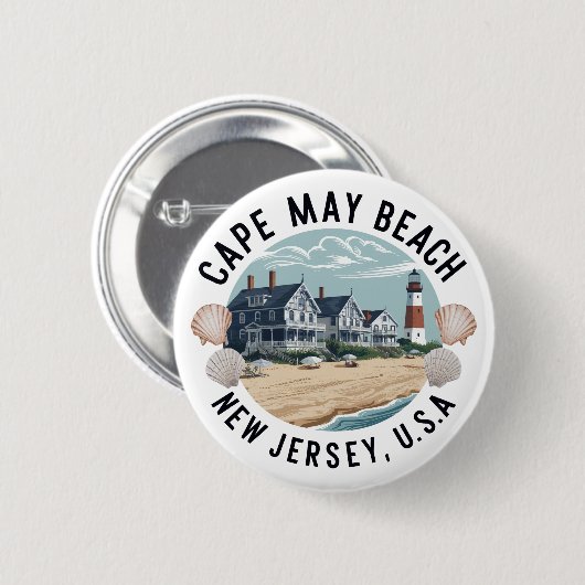 Badge Rond 5 Cm Cape May Beach Rétro Vignette (Devant & derrière)