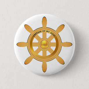 Badge Rond 5 Cm Capitaine nautique gouvernail de bateau doré sur f