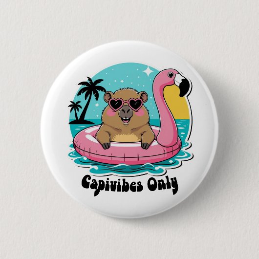 Badge Rond 5 Cm Capivara Estilosa no Verão com Boia Rosa (Devant)