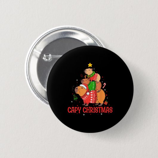 Badge Rond 5 Cm Cappy Holidays Capybara Christmas Cute Capy Xmas T (Devant & derrière)