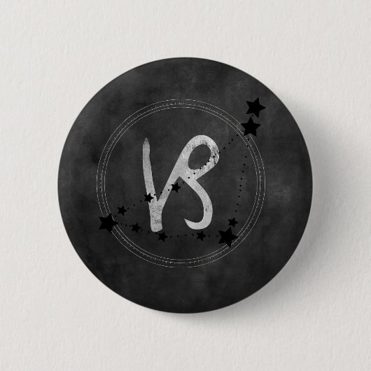 Badge Rond 5 Cm Capricorne noir & argent zodiac constellation gris (Devant)