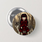 Badge Rond 5 Cm "Capuchon rouge bouton en automne" (Devant & derrière)
