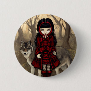 Badge Rond 5 Cm "Capuchon rouge bouton en automne"