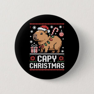Badge Rond 5 Cm Capy Christmas Funny Capyra Amoureux des animaux d