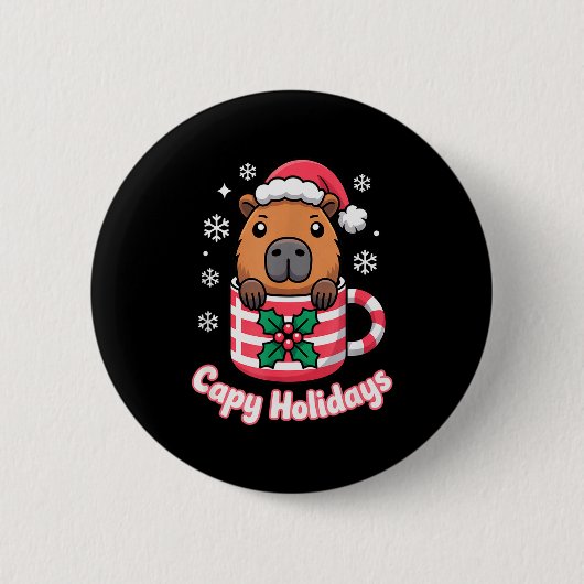 Badge Rond 5 Cm Capy Holidays Cute Capybara Christmas Santa Hat (Devant)