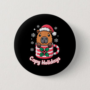 Badge Rond 5 Cm Capy Vacances Capybara Mignon Chapeau de Noël Sant