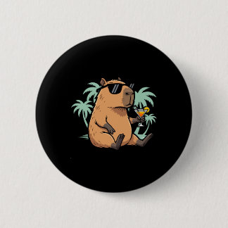 Badge Rond 5 Cm Capybara avec queue - ambiance détendue