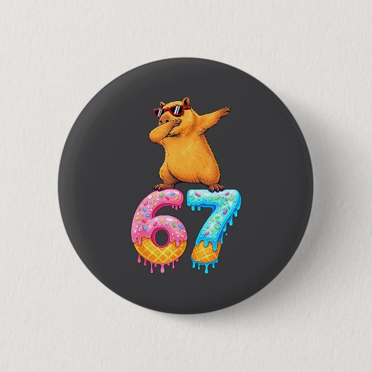 Badge Rond 5 Cm Capybara Dabbing 67 Ice Cream Drip 67 Birthday Boy (Devant)