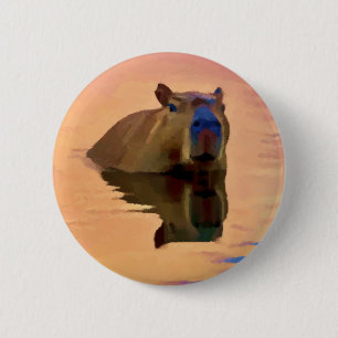 Badge Rond 5 Cm Capybara Émergée d'un lac paisible