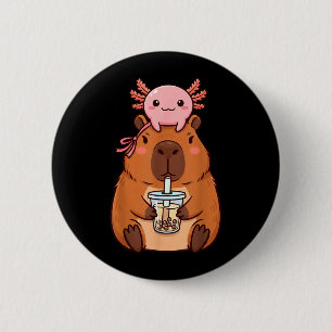 Badge Rond 5 Cm Capybara Mignon Buvant du Thé aux Perles Kawaii Ax