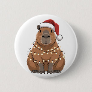 Badge Rond 5 Cm Capybara Noël Correspondant Drôle de Père Noël