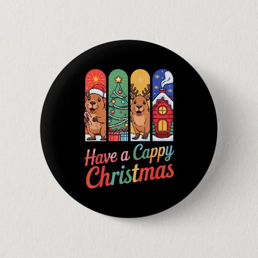 Badge Rond 5 Cm Capybara Reindeer Xmas Have A Capy Christmas (Devant)