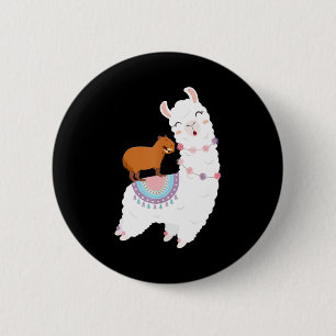 Badge Rond 5 Cm Capybara Riding Llama Funny Capybara Cute Gift Ide