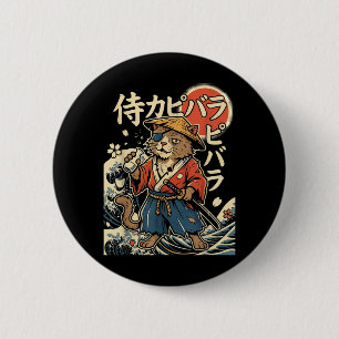 Badge Rond 5 Cm Capybara Samouraï Chat Esthétique Japonais Ukiyo-e