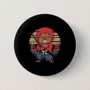 Badge Rond 5 Cm Capybara Samouraï Japonais