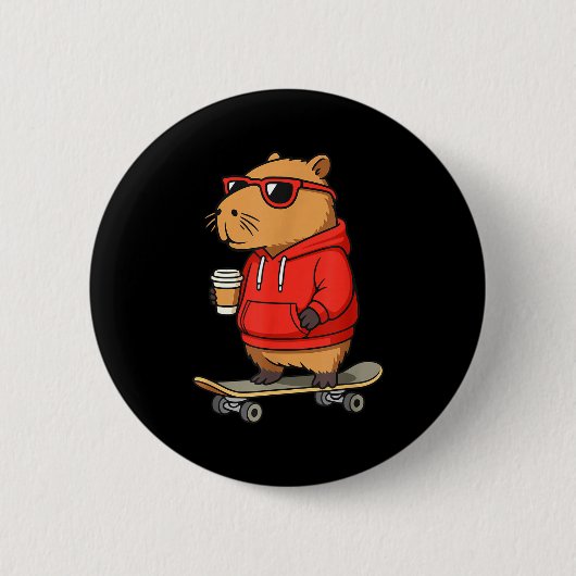 Badge Rond 5 Cm Capybara With Sungles Skater Capy  (Devant)