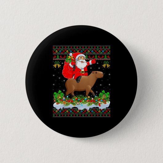 Badge Rond 5 Cm Capybara Xmas Pajamas Ugly Santa Riding Capybara C (Devant)